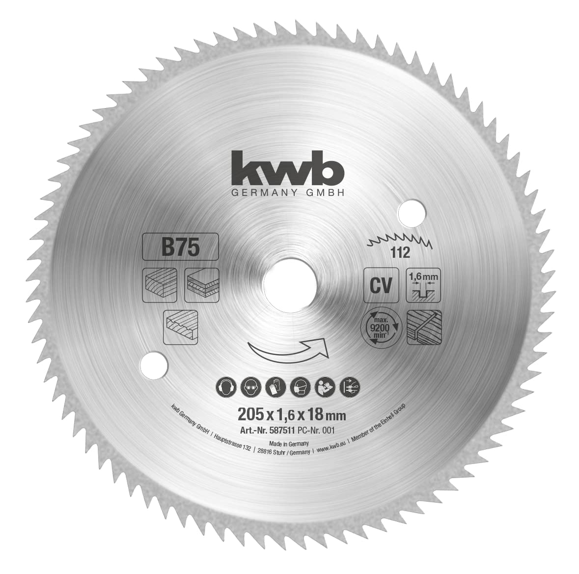 kwb Circular Saw Blade 205 x 18 mm, Made in Germany, Very Fine Cuts, Suitable for Wooden Panels, Profile Wood and Softwood