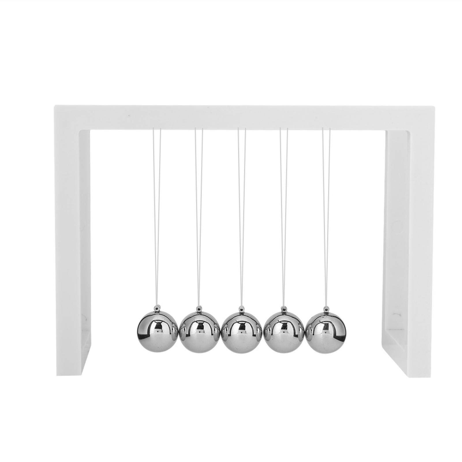 Newtons Cradle Desk Toy, Pendulum Balls Swing, Metal Ball Balance with Plastic Frame Swinging Balls Pendulum, 5 Balls Pendulum Wave Toy, Gift Office Desk Gadgets Physics Science(white)