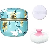 Qopoto Body Powder Puff and Container for Dusting Powder, Women Powder Puff and Powder Case for Bath and Travel (Chrysanthemum)