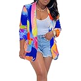 Baczoe Plus Size Blazers for Curvy Women Sexy Trendy Colorful Oversize Graphic Open Front Jackets