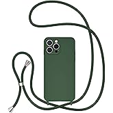 UEEBAI Crossbody Lanyard Phone case for iPhone 16 Pro Max, Silicone Phone Cover with Adjustable Necklace Strap Soft Belt Neck Cord Lanyard Case Preetty Crossbody Case for Women - Dark Green