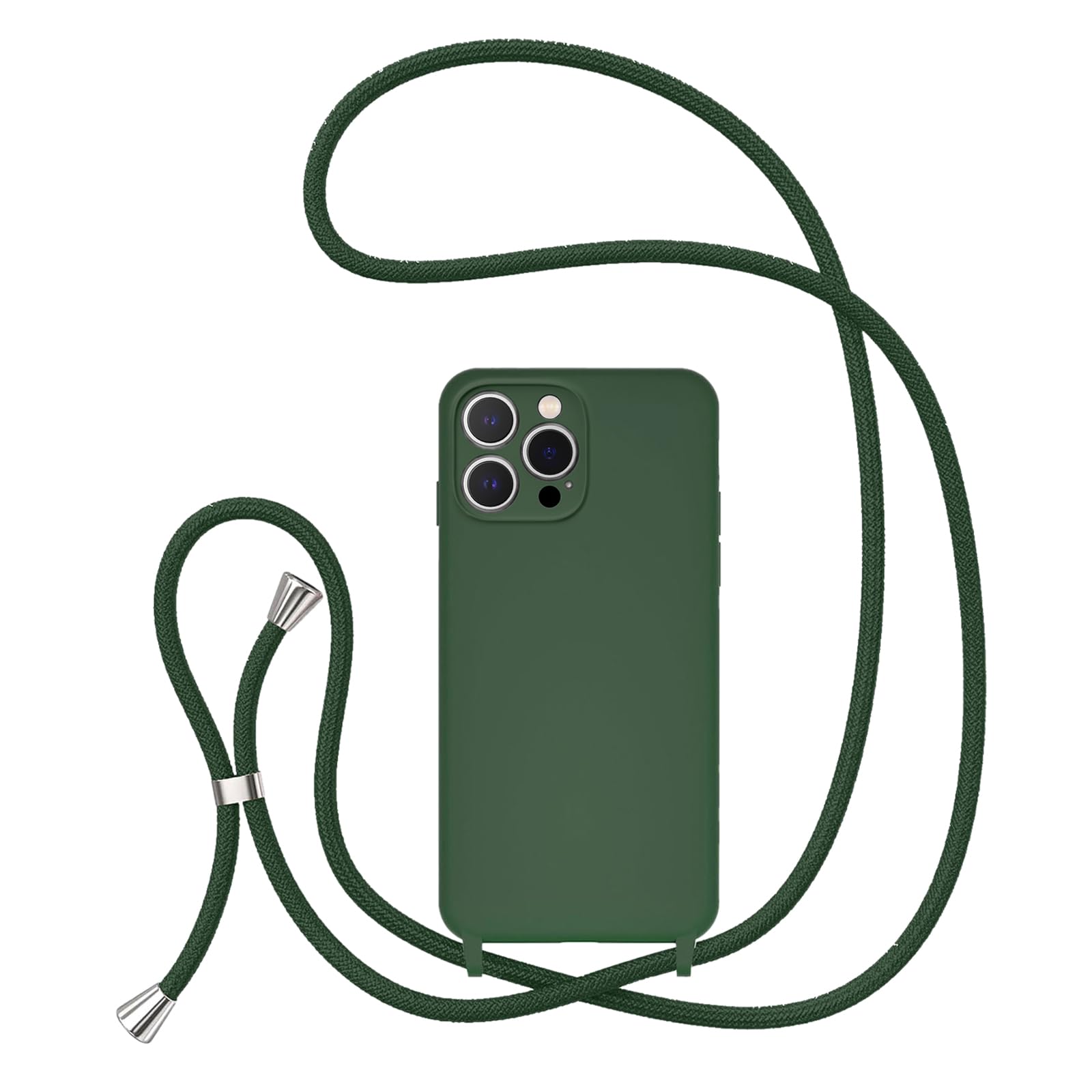 UEEBAI Lanyard Case for iPhone 16 Pro Max 6.9", Crossbody Liquid Phone Cover Necklace Cord Strap Soft Shockproof Protective Case - Dark Green
