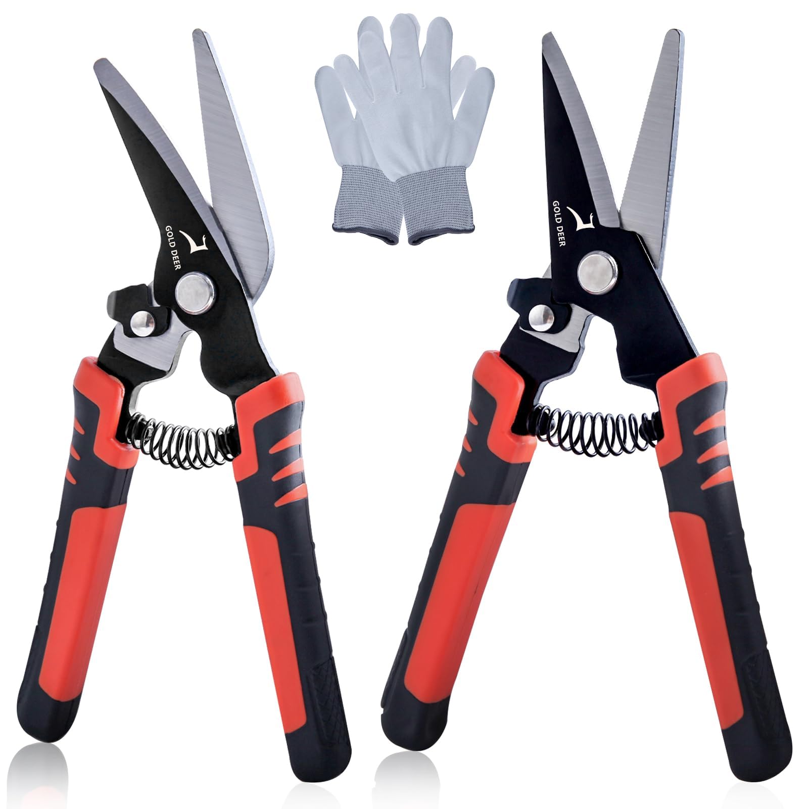 GOLD DEER 8-INCH 2 Pack Multipurpose Carpet Cutting Scissors Straight and Elbow with a Pair of Gloves Heavy Duty Scissors Cardboard for Cutting Cable Wires Cardboard Vinyl Siding