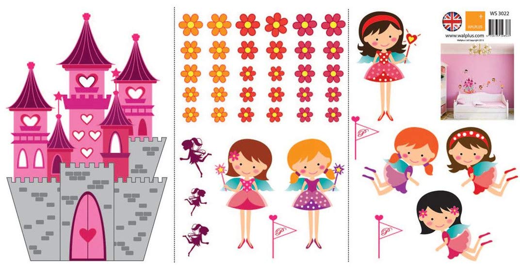 Walplus 100x30 cm Wall Stickers Angels Castle Princess Removable Self-Adhesive Mural Art Decals Vinyl Home Decoration DIY Living Bedroom Office Décor Wallpaper Kids Room Gift, Multi-colour