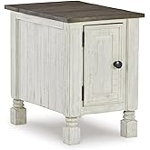 Signature Design by Ashley 1-Piece Chairside End Table, White/Gray | Two-tone gray/white wood accent, Hidden power strip with 2 USBs &amp; 96" cord, Slim 16" width, Havalance Series