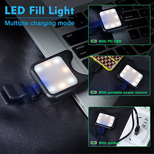 Apexel Clip On Mini Multi-Function Selfie Light[Portable Dimmable Clip Lights] Selfie LED Camera Light with 9 Lighting Modes for iPhone Samsung Sony and Other Smart Phones and Tabletes,Black - Thumbnail 6