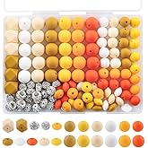 Lovyomi 120Pcs Multicolor 12mm 15mm Silicone Beads for Keychain Making, 14mm Hexagon Beads Rhinestone Round Spacer 10mm for DIY Handicrafts(Yellow)