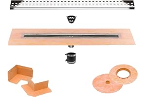 GTDSUPPLY All-in-one Waterproof Linear Shower Drain Kit with 36 Inch Center Outlet Channel Body (KL1V60E90) and Drain Grate Assembly (Cover) in Square Design with Chrome Finish (KL1B19EP90)