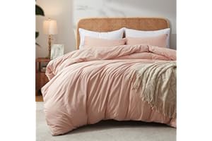 BedTreat Pink Duvet Cover Set Queen Size-100% Washed Cotton Linen Feel Textured Comforter Cover Set-3 Pieces- Super Soft and Breathable Bedding Set for All Seasons,Easy Care(No Comforter)