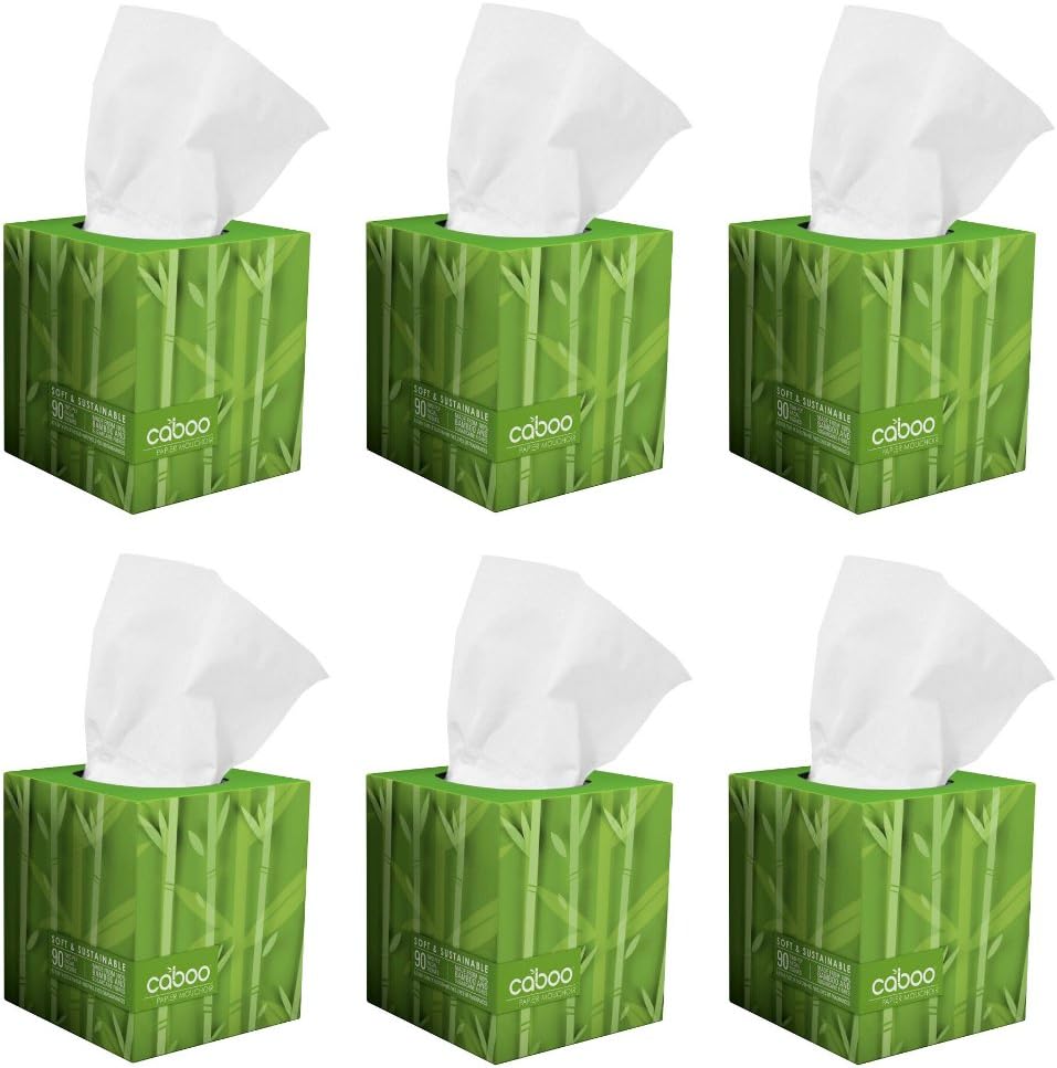 Caboo Tree Free Bamboo Facial Tissue Paper, Eco Friendly Hypoallergenic Tissue Box with 90 Sheets Per Cube, Total of 6 Cubes, 540 Total Tissues: Health & Personal Care