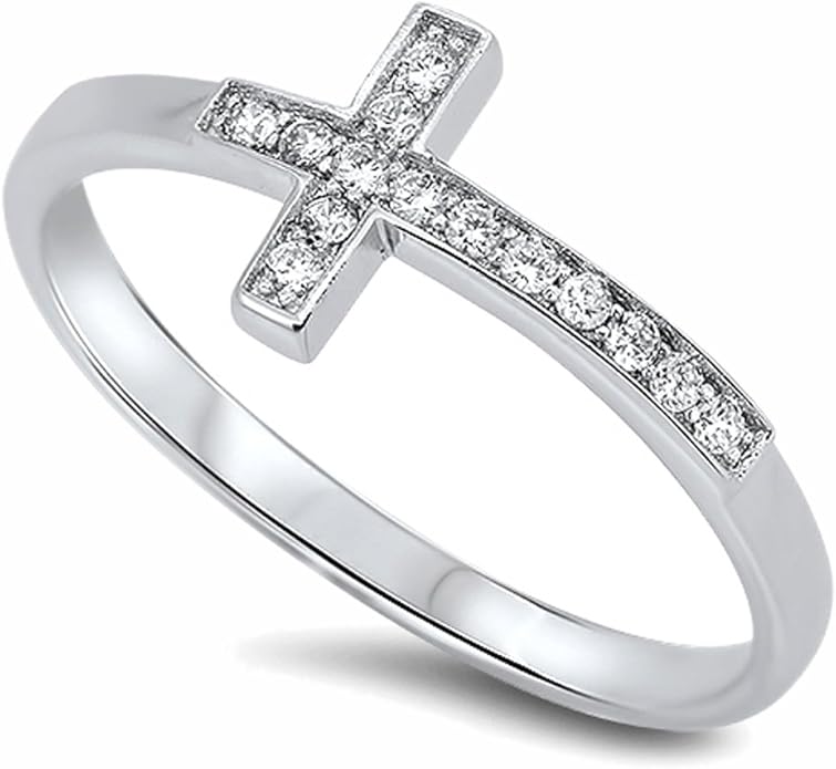 Sterling Silver 8mm Sideway Cross CZ Engagement Ring SZ 9 Amazon co 