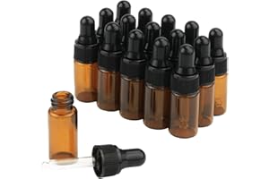 GLASSTORE 15Pcs Amber Glass Dropping Bottles 1ml 2ml 3ml 5ml Mini Essential Oil Dropper Bottles Empty Travel Sample Vials with Black Cap (3ml)