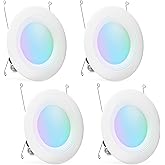 �鶹�� Basics Smart Recessed 5/6 Inch Downlight, Color Changing, Works with Alexa only, 2.4GHz WiFi, 4 Pack