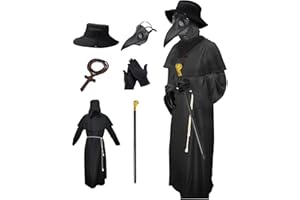 Nicexx Plague Doctor Mask Costumes Set 6 in 1 Halloween Beak Mask Plague Dr Outfit for Adults