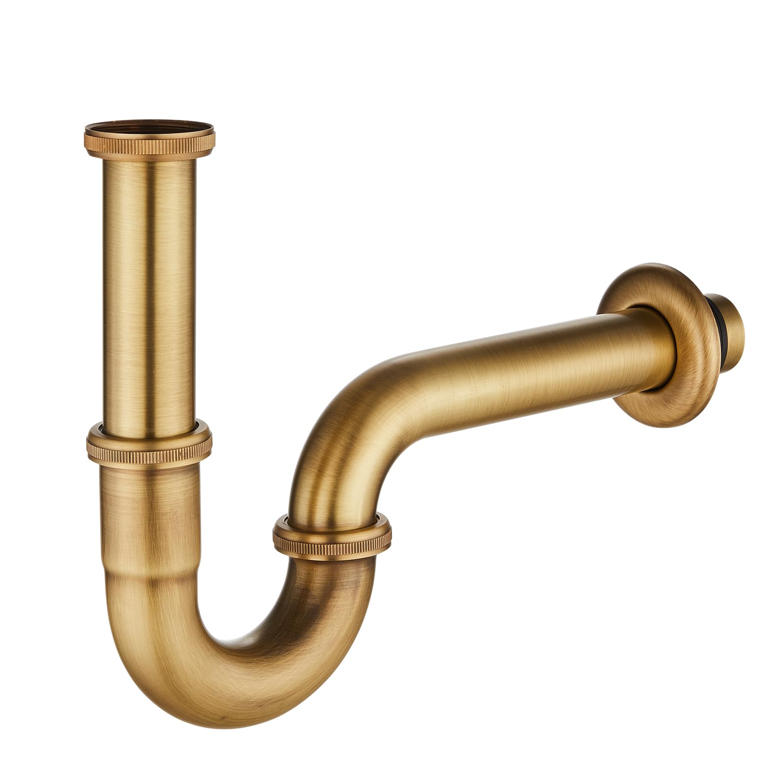KINKIBOS Stainless Steel P-Trap 1 1/4" x 32mm Universal for Bathroom Sink & Washbasin,Height Adjustable, Odour Trap, Antique Brass Brushed Finish Drain Pipe