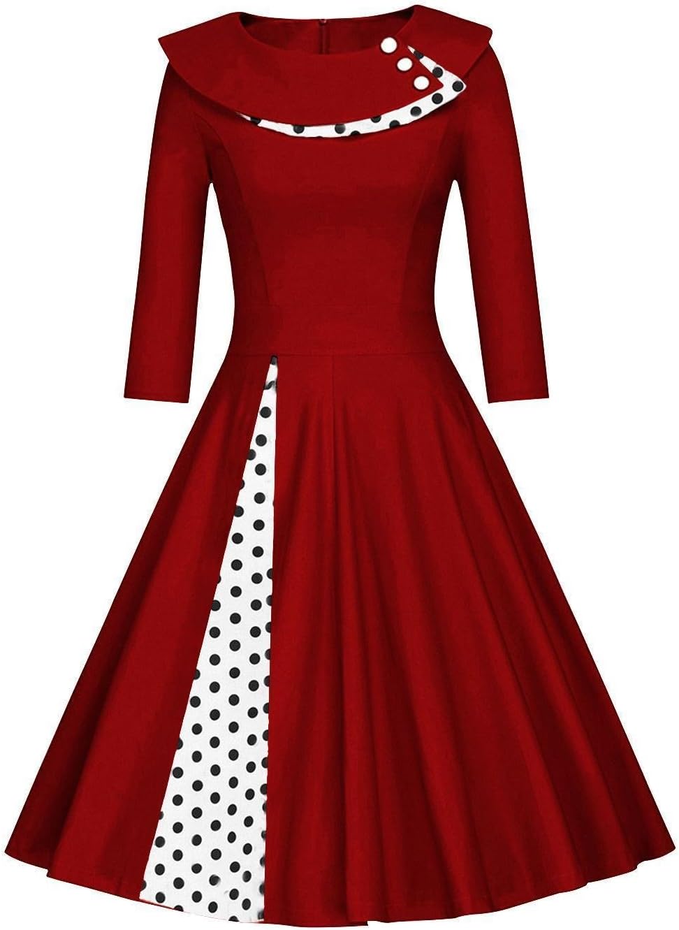 Axoe Womens 1950s Audrey Hepburn Vintage Dress Polka Dots 3/4 Sleeve A-Line