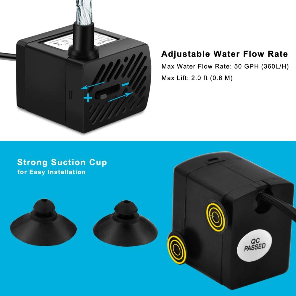 PULACO Mini Fountain Pump with LED Light (50GPH 3W ) for Water Features, Fish Pond, Outdoor Fountain, Aquariums, Indoor Fountain, Home Décor Fountain: Home Improvement