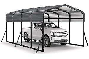Jocoevol 12x20FT Metal Carport, Heavy Duty Car Garage w/Reinforced Support Rods and Windproof Ground Anchors, All-Weather Multi-Use Outdoor Shelter for Car, Boats and Truck