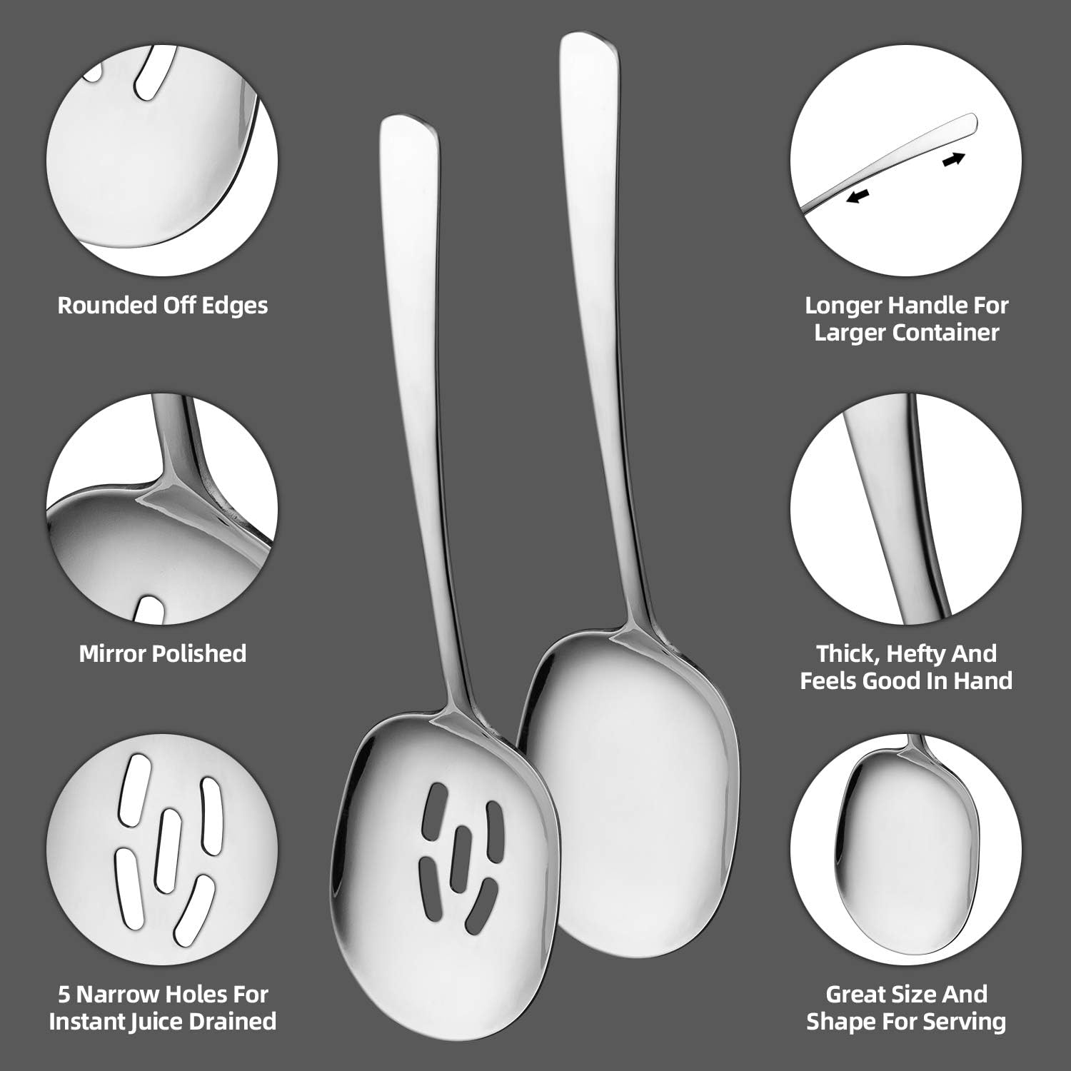 SOLEADER X-Large Serving Spoons Set, 12 Inch Slotted Spoon and Serving Spoon, Premium Spoons Silverware, Cooking Spoon, Pasta Spoon, Mixing Spoon, Foodgrade 18/8 Stainless Steel, Pack of 2: Kitchen & Dining