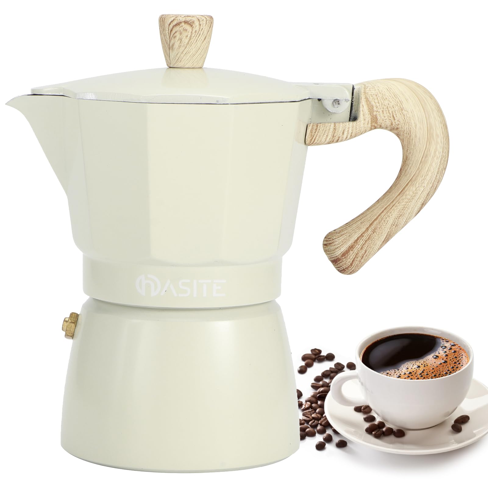 Moka Coffee Pot, 300ML Classic Stovetop Coffee Maker Aluminium Octagonal Moka Pot, Stovetop Pot Coffee Brewer for Home Office Coffee Shop, Faint Yellow