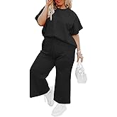 Imily Bela Womens Plus Size 2 Piece Sets Summer Vacation Outfits Short Sleeve Tops and Wide Leg Pants Matching Lounge Set