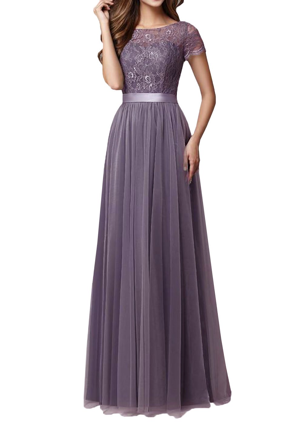 DYS Dress Women's Lace Bridesmaid Dress Sleeves Tulle Prom Evening
