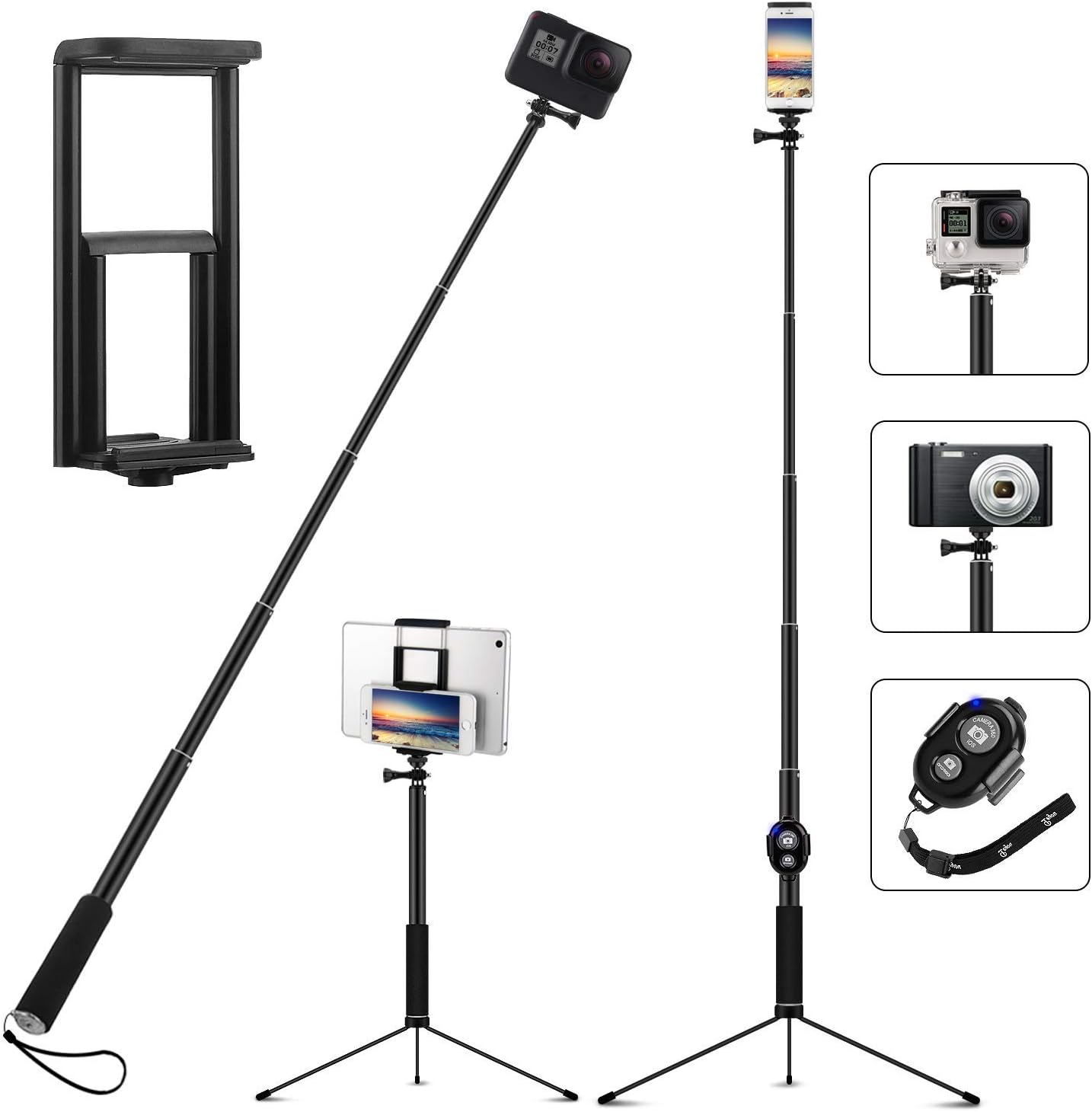 PEYOU 68" Selfie Stick Tripod [Longest Monopod] for Tablet Smartphone Camera Mini Projector, Extendable Stand +Tablet and Phone Holder +Remote Control Compatible for Gopro iPhone iPad Samsung