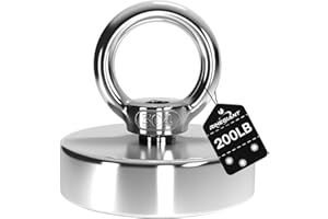 RIHEGIANT Heavy Duty Fishing Round Magnet - 200 Lb Pull Force Strong Neodymium Magnets Powerful Single Sided Magnet Fishing f