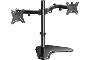 HUANUO Dual Monitor Stand, Free-Standing Fully Adjustable Dual Monitor Mount for 2 Screens up to 32 inches, 17.6lbs per Arm, Heavy Duty Double Monitor Stand for Desk with Tilt, Swivel, Rotation, Black