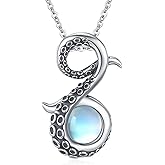 MEDWISE Octopus Necklace with Moonstone 925 Sterling Silver Octopus Pendant Necklace for Women Ocean Jewelry Gift for Women