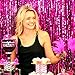 Adorox (2 pc Metallic Pink) Metallic Silver Gold Rainbow Foil Fringe Curtains Party Wedding Event Decoration Photo Backdrop