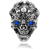 MarveBard Punk Skull Ring for Men Vintage Crystal Skull Head Ring Gothic Death Skull Ring Adjustable Vintage Punk Rock Biker Jewelry for Men Halloween Goth Accessory