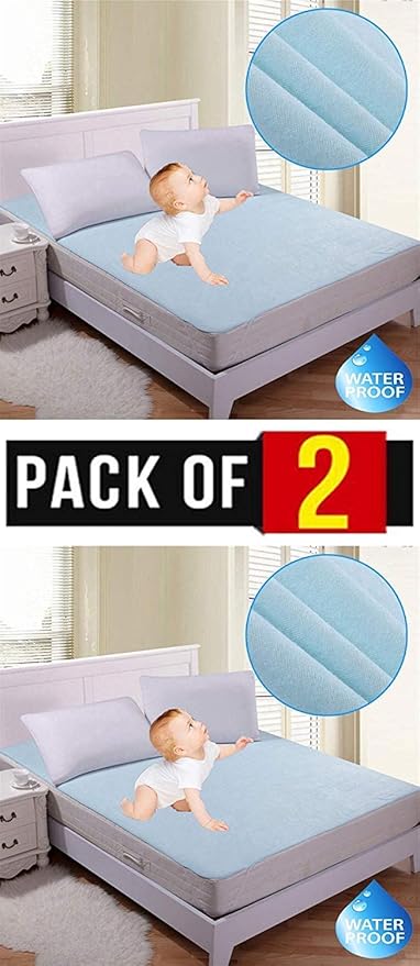 Star Bazaar18 Non Woven Waterproof Hypoallergenic Mattress Protector for King Size Bed (Blue, 72x78-inch) -Pack of 2