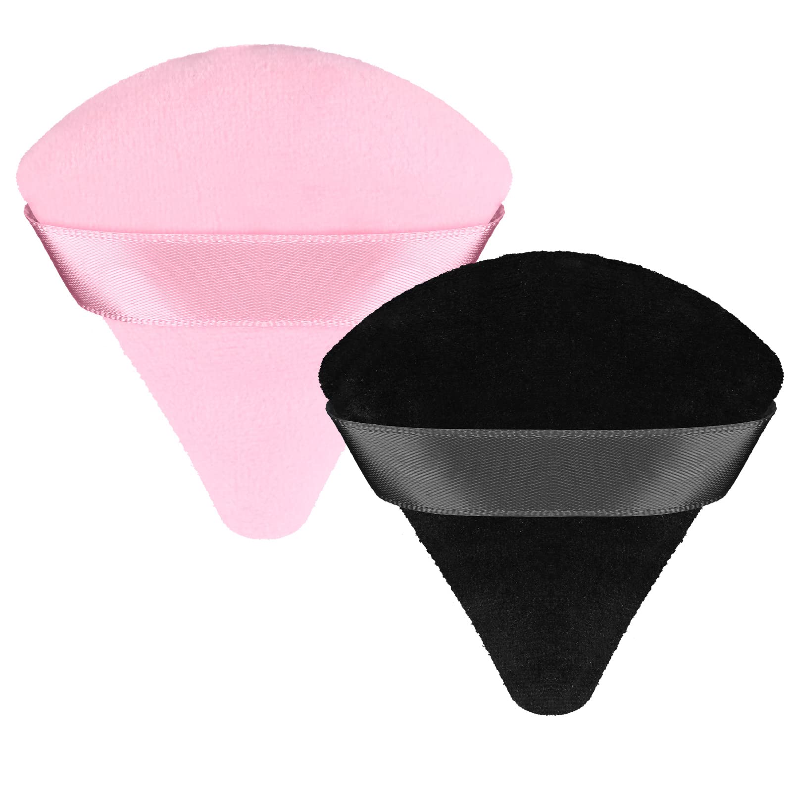 Patelai 2 Pcs Powder Puff Makeup Puff Triangle Soft Powder Sponge Reusable Triangle Sponges with Strap for Cosmetic Foundation Wet Dry Makeup(Black, Pink)