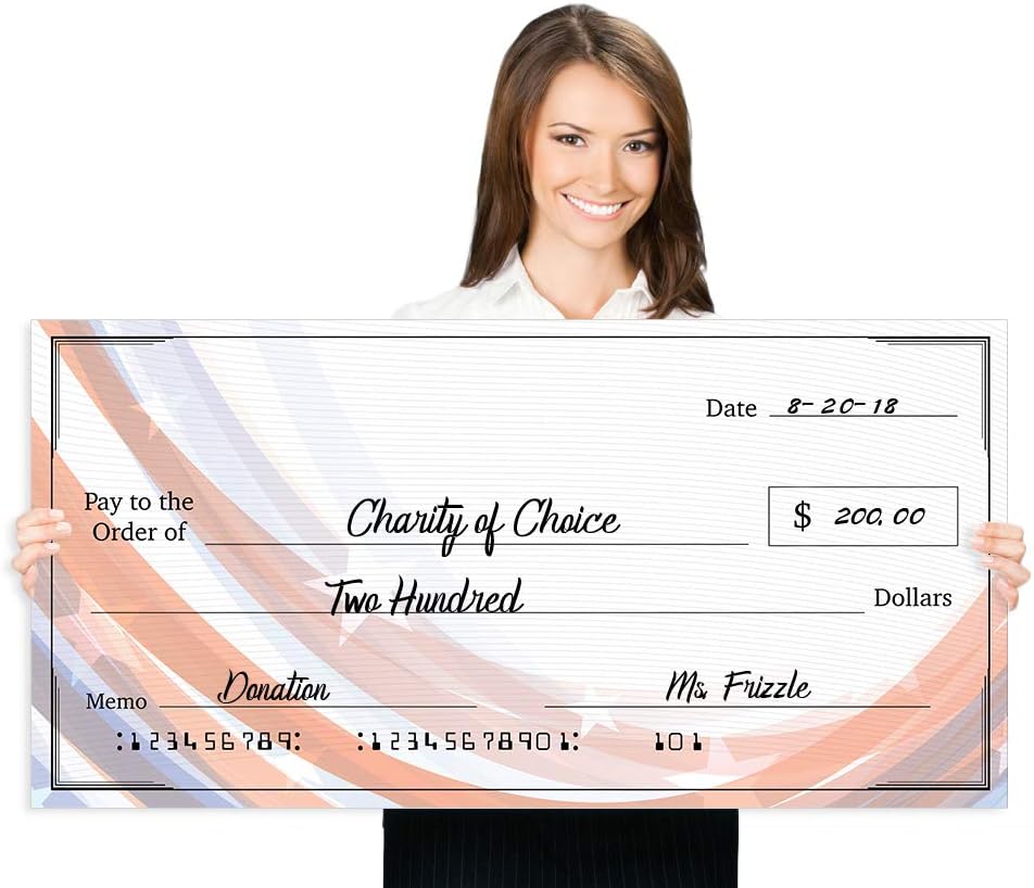 Giant Fake Award Presentation Check - 16" x 32" - Large Novelty Endowment Check for Endowment, Donations, Fundraiser - Big Blank Oversized Raffle Sweepstakes Reward Winners Check (Striped Borders): Everything Else