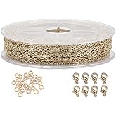 MAHAVIMOKSA 1 Roll 40Ft 2.2X1.7Mm Cable Link Chain with Lobster Clasps Jump Rings for Necklace Earrings Bracelets Jewelry Making Art Craft (KC Gold)
