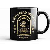 BEHIFL Witchy Moon Phase Floral Book Coffee Mug, Book Mugs for Books Lovers, Bookish Reader Librarian Gifts, Dark Academia Bookish Ceramic Coffee Tea Cup Mug 11oz