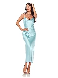 Women's Spaghetti Strap Midi Satin Silk Dresses