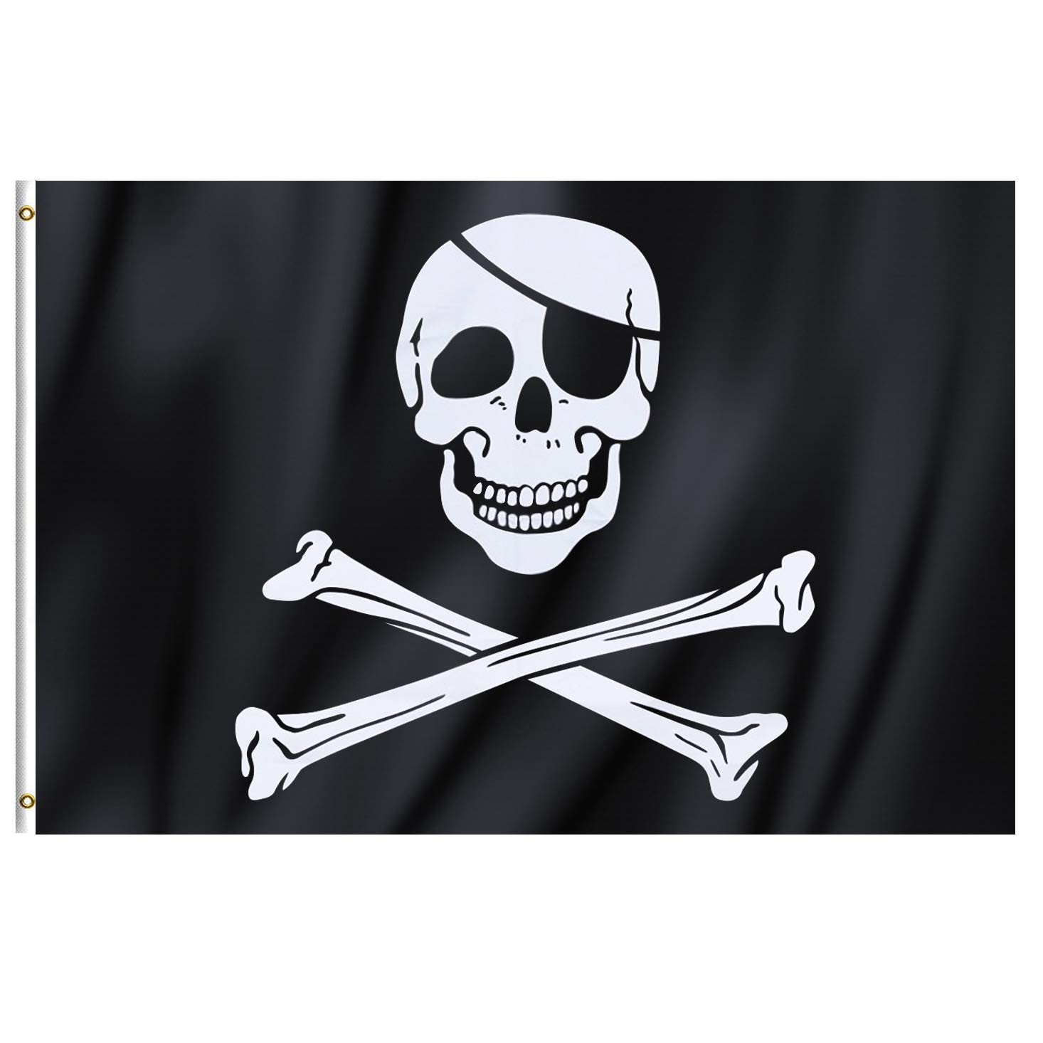 Large Black Pirate Flag Jolly Roger Skull and Bones 90x150cm with Rings Hanging Banner Theme Party Ghost Ship Decoration TRIXES