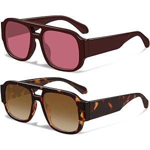 YDAOWKN Retro Oversized Aviator Sunglasses for Women Men Square Double Bridge Trendy Sun Glasses UV400