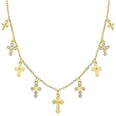 MOONWALTZ Gold Charm Necklace for Women 14K Gold Plated Cute Cubic Zirconia Rainbow Flower North Star Love Heart Cross Pendant Necklace Adjustable Chain Trendy Party Jewelry Gift for Women