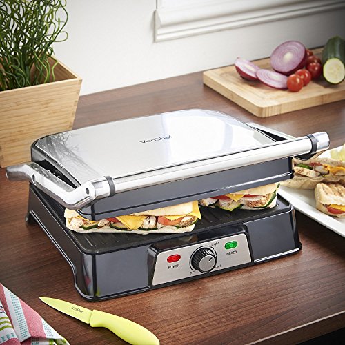 VonShef 220 240 Volts VonShef 2 in 1 2000W 4 Slice Sandwich Panini Press & Grill - Stainless Steel | Bundle With Dynastar Plug Adapters | 220v 240v (NOT FOR USA)