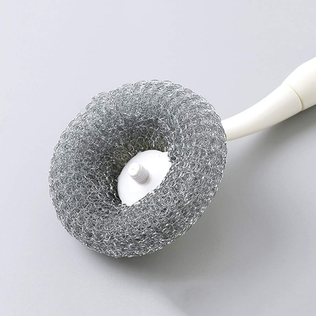 Hemoton Wire Dish Brush Stainless Steel Scourer Scrub Pad with Long Handle Cleaning Brush Stainless Steel Wire Scrubbers for Scouring Cleaning Steel Wire Balls 2PCS - Image 3