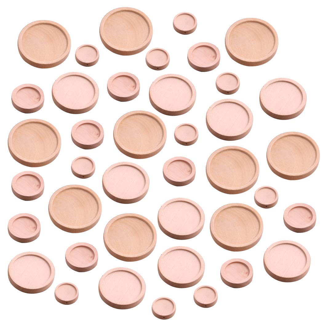 JUSTDOLIFE 40PCS Anhänger Tablett DIY Runde Holzanhänger Blank Cabochon