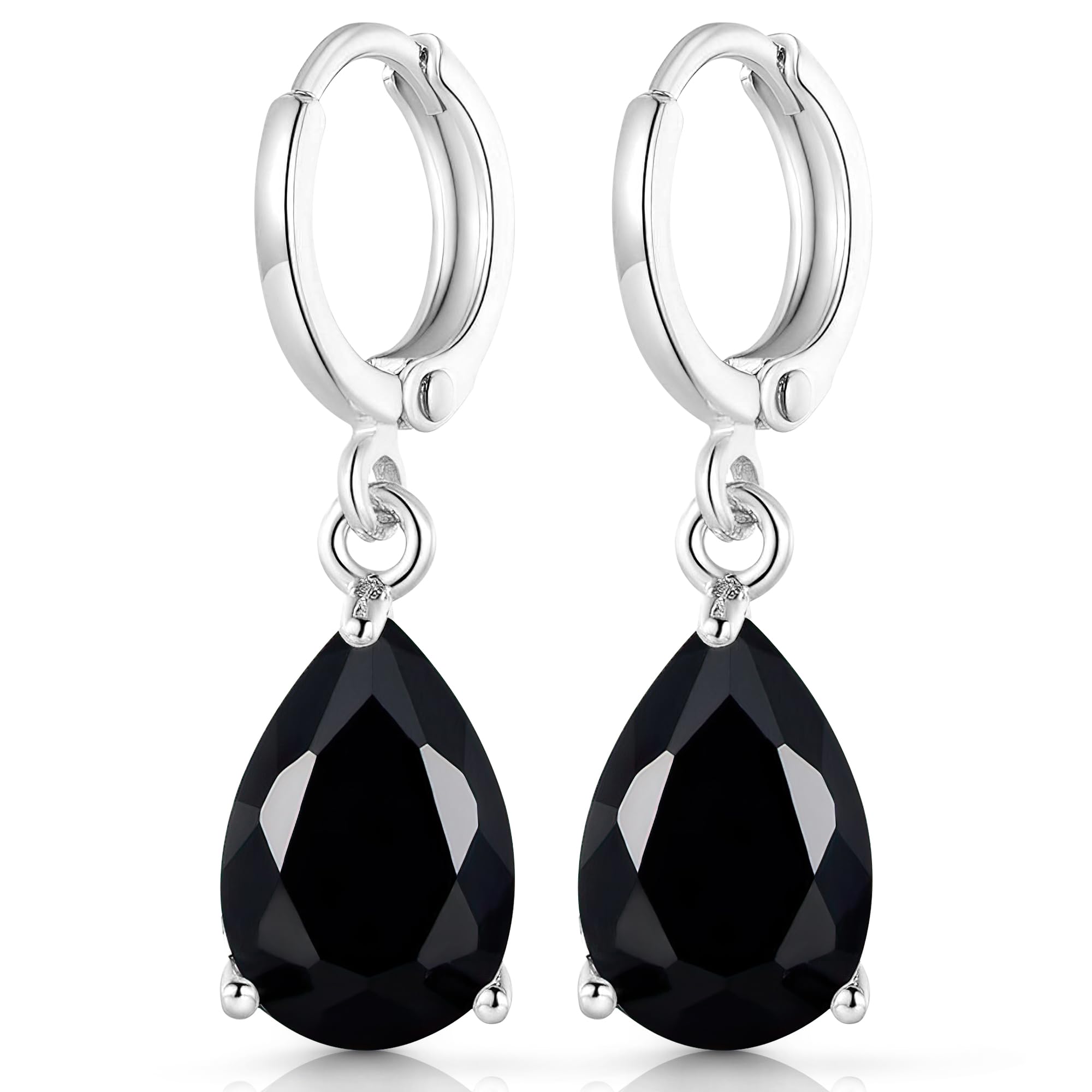 Crystalline Azuria Women 18ct White Gold Plated Teardrops Black Zirconia Crystals Dangle Earrings โ image 1