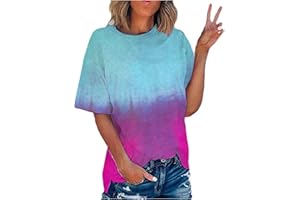 Binmer 2024 Summer Tie Dye Shirts for Womens Plus Size Short Sleeve Tops Fashion Gradient Graphic Tee Club Party Blouse S-5XL