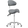 Saddle Stool Rolling Chair with Back Support,Esthetician Tattoo Dental Stool Chair,Lash Chairs for Eyelash Tech Massage Salon(Grey,with Backrest)