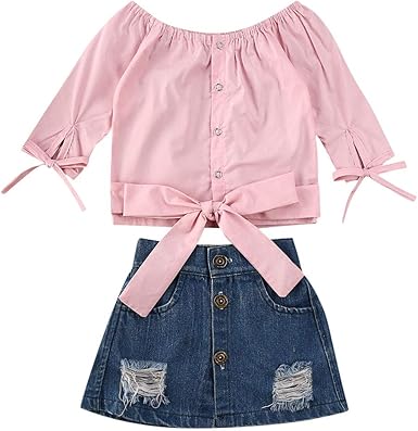 baby pink denim skirt and jacket