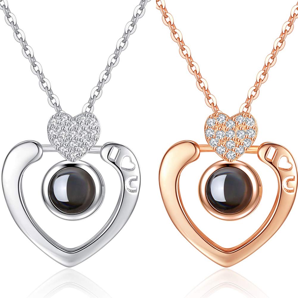 LUYUAN JEWELRY 100 Different Language I Love You Necklace, Magic Love Memory Pendant Necklace for Women Best Gift for Lover (Silver, Only U)