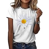 MARSVOVO Women's T Shirts Short Sleeve Tees Novelty Graphic Crew Neck Cotton Soft Loose Summer Tops